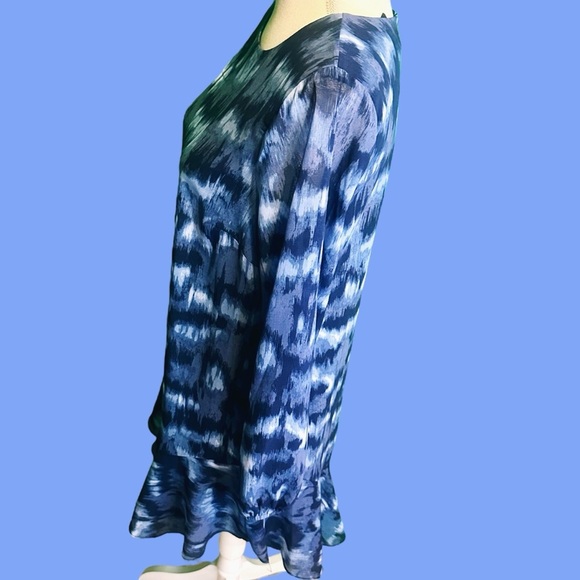 BCBGMaxAzria Ikat Print Chiffon Ruffled Hem Dress in “Pacific Blue Cloud” Size S - Picture 5 of 12